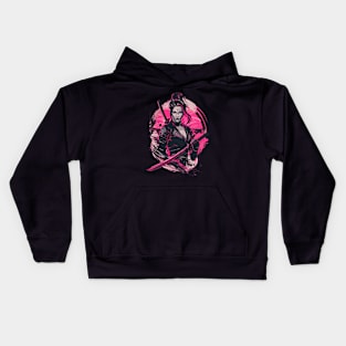 Pink Cyber Samurai Girl with Katana Kids Hoodie